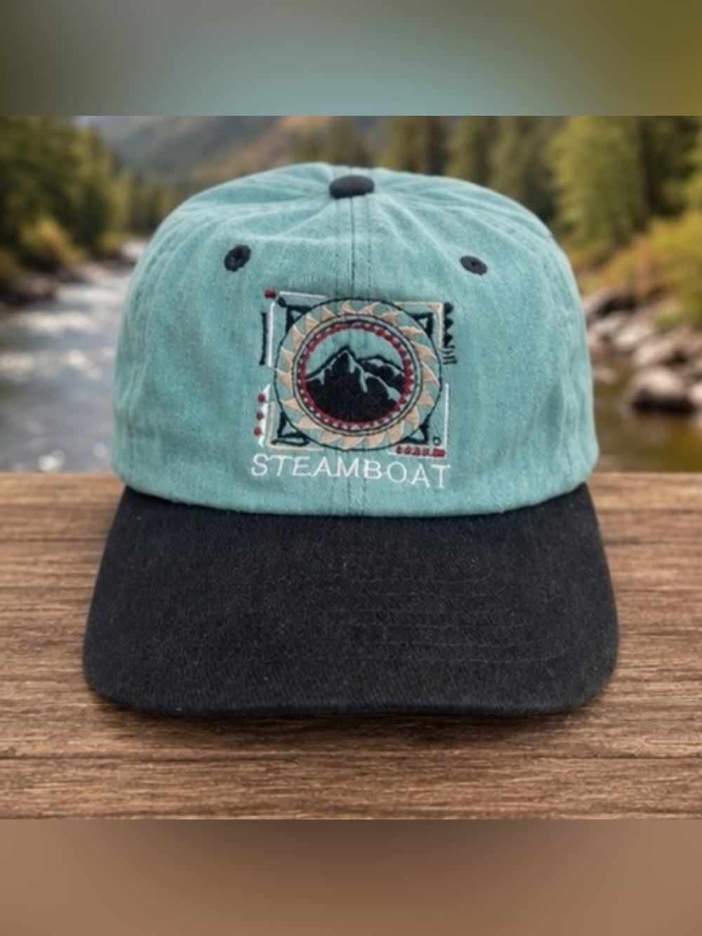Vintage Steamboat Springs Hat Colorado Ski Cap Teal Black Mountain 90s SCI